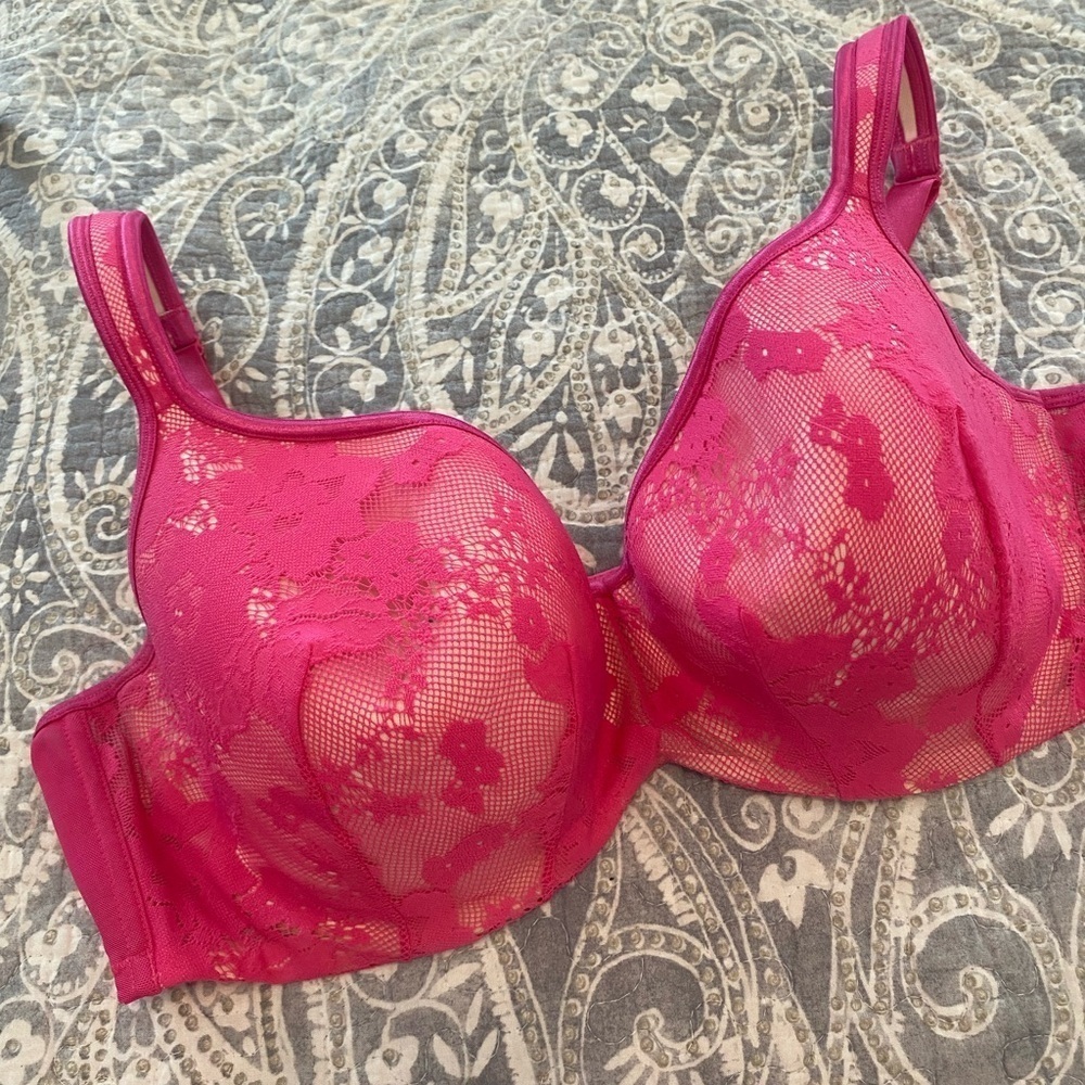 Cacique 44D Lightly Lined Balconette Bra lacy Pink plus size